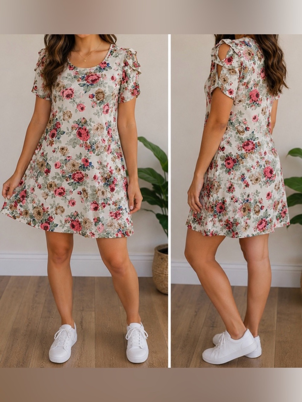 Vibe Sportswear Floral Print Midi Dress - Pink and Green